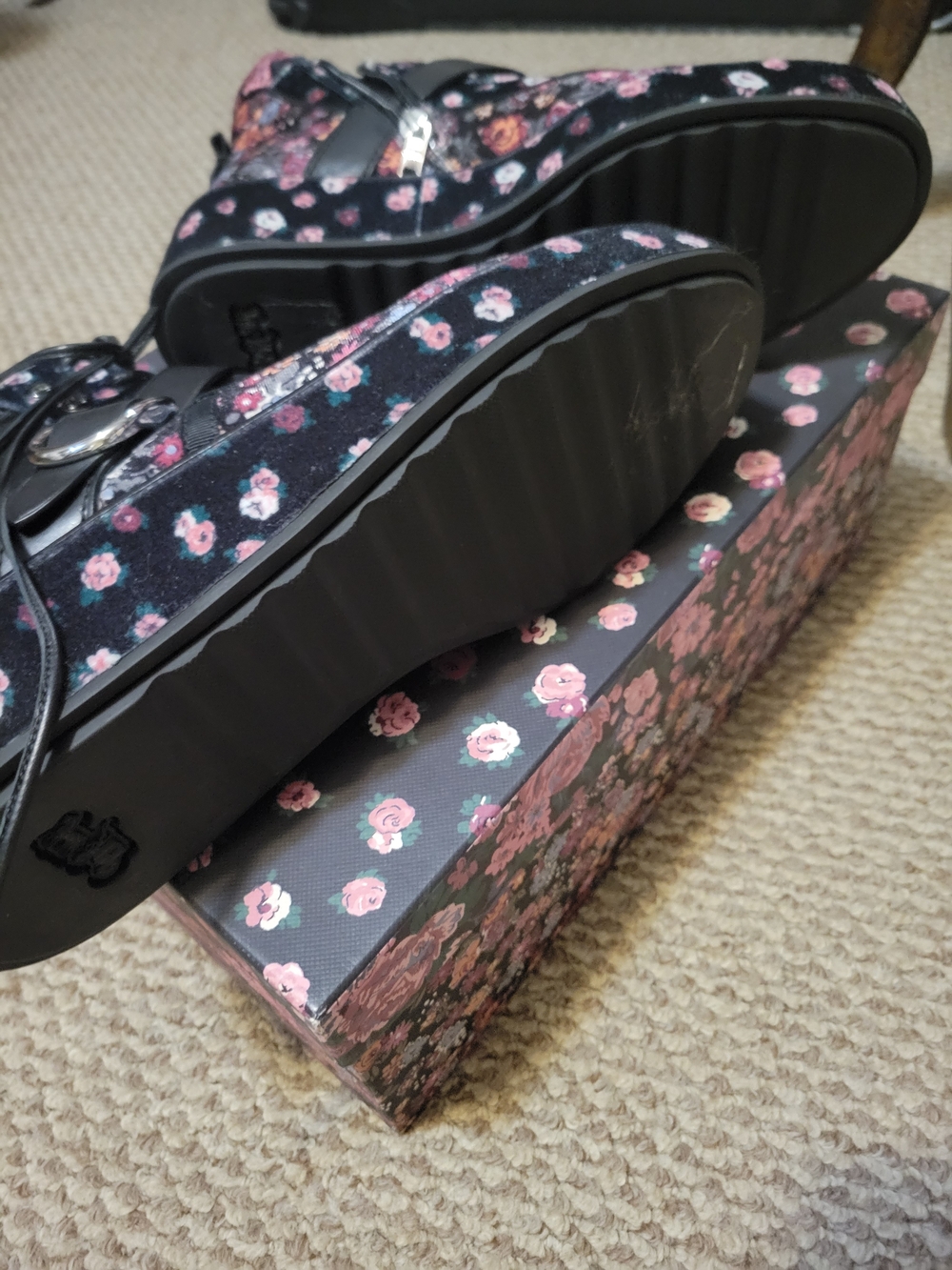 Coach Floral Lace-Up Ankle Boots in Black with Pink & Multicolor Floral Print - Picture 5 of 9